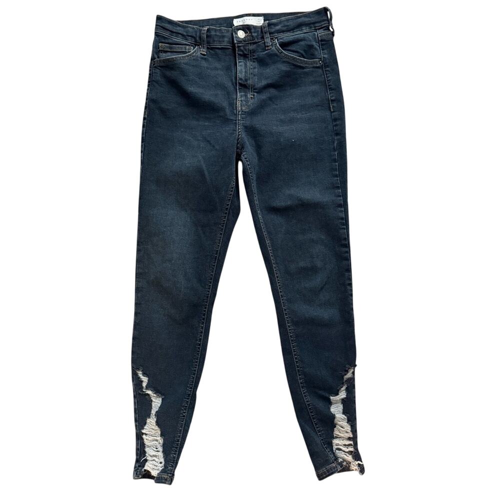 Topshop Nordstrom Jamie Distressed Ankle Denim Jeans 30 x 30 EUC Dark Wash